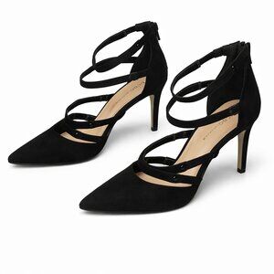 BCBGeneration Black Suede Strappy Heels Shoes Size 8.5M